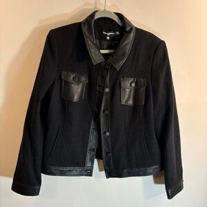 KARL LAGERFELD PARIS Sz 16 Bomber Jacket Twill Vegan Leather Combination NEW